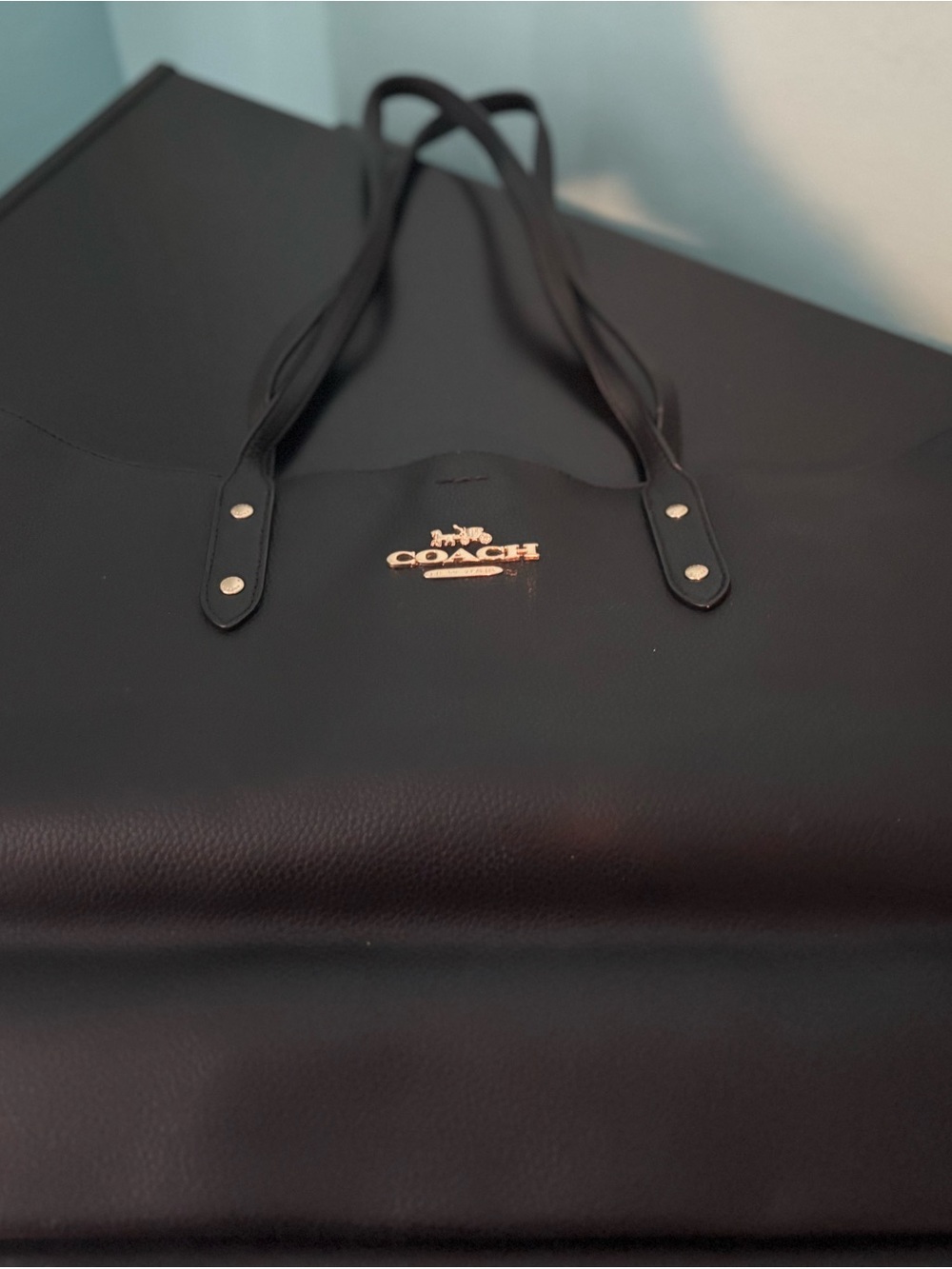 Authentic Coach Black Leather Tote with Dark Brown Interior